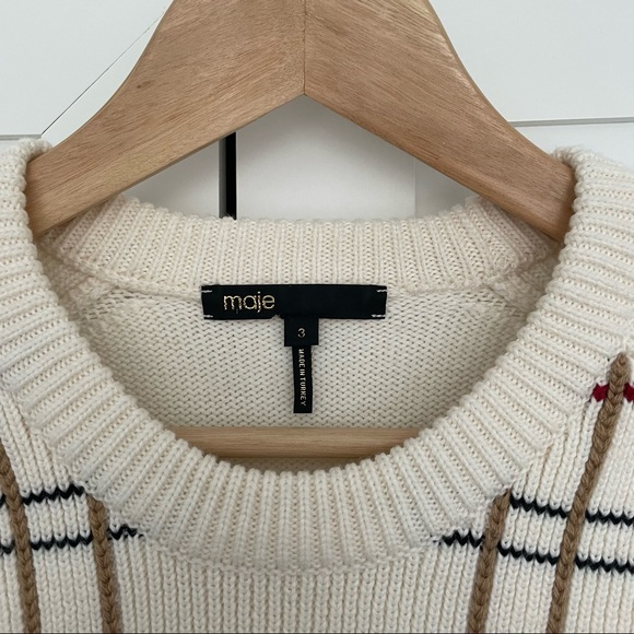Maje Cream Check Sweater (Large) - Picture 2 of 4